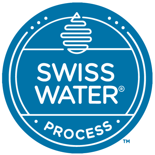 Logotipo  Swiss  Watter sistema cos que se consegue os descafeinado a auga de Cafés  Sabora